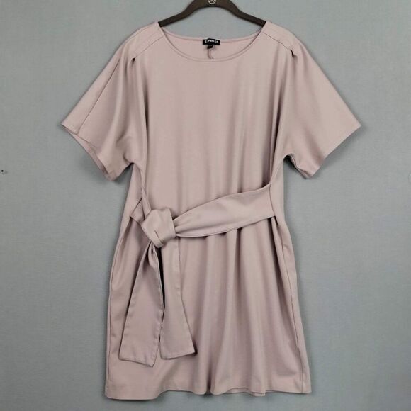 Express Dresses & Skirts - Nwot Express Women XL T-Shirt Dress Dusty Pink Tie Front Short Sleeve